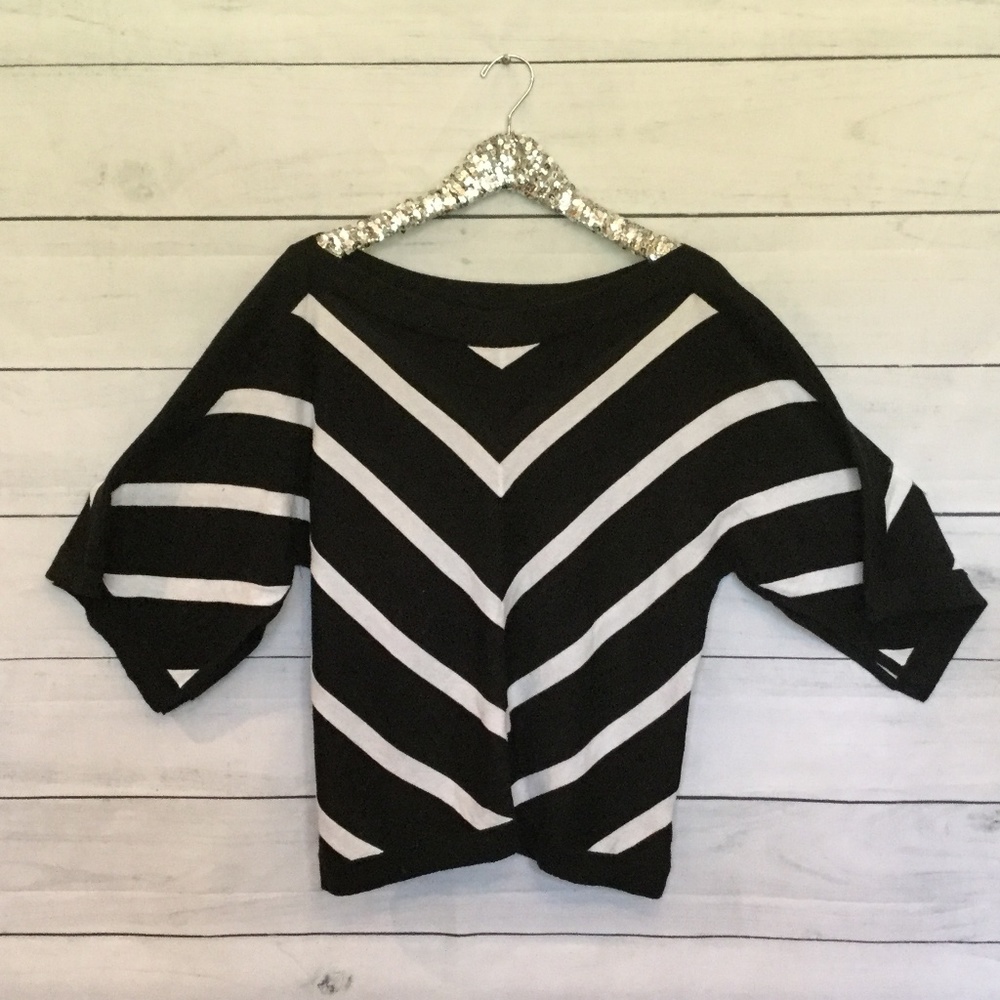 White Black Market black white striped sparkle L